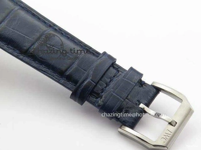 MIROTIME 0421 Portuguese IW5444 SS White Dial Blue Numbers On Blue Leather Strap A Modern 7258